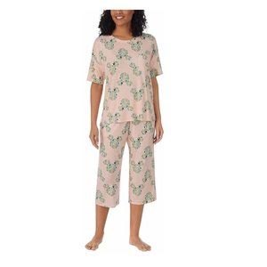 NWT Disney Women 2 Piece Short Sleeve Shirt & Capri Pajama Set Size XS $60 YY047
